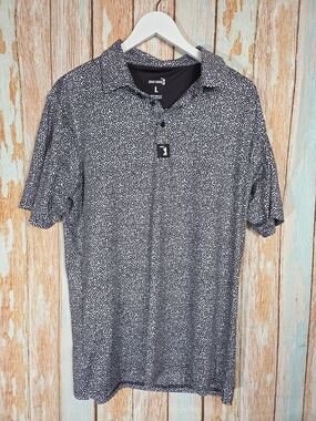Bogey Bros Men's Short Sleeve Polo Shirt - Black/White Pattern. Size L